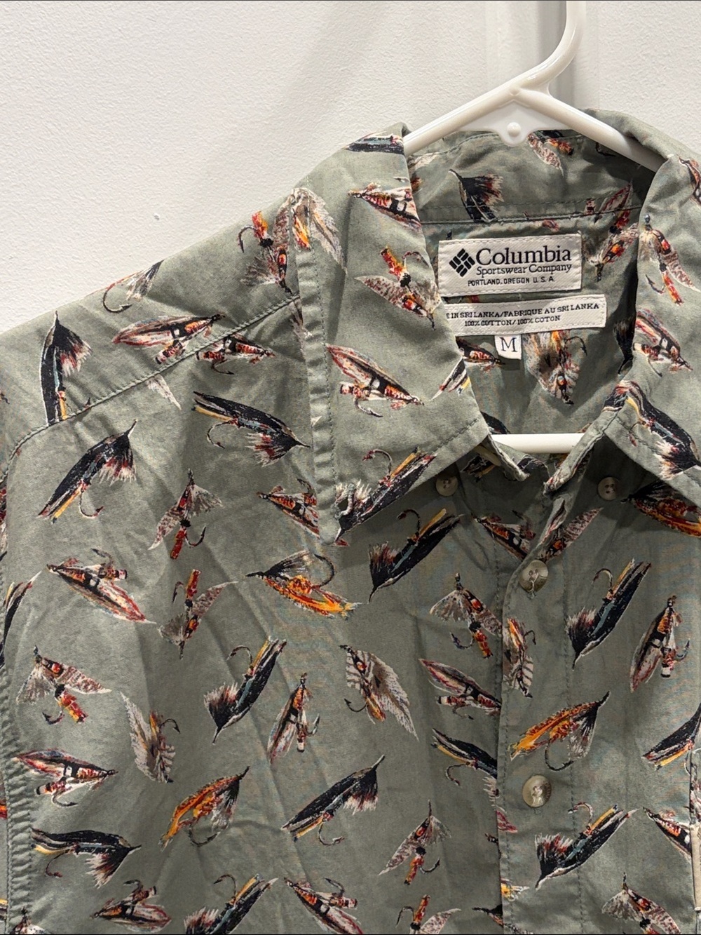 Vintage Columbia Short-Sleeve Button-Up Fly Fishing Print